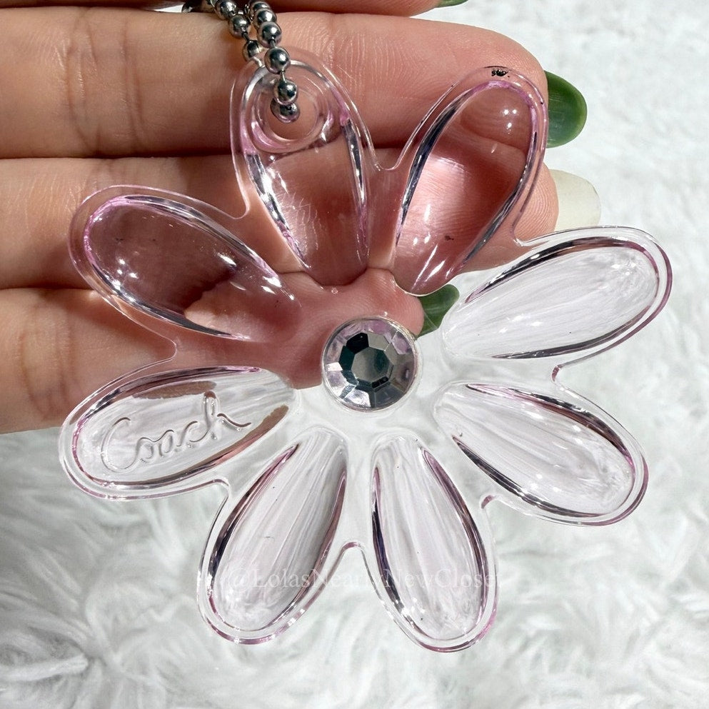 2" Coach Poppy Daisy Flower Bag Charm Key Fob Hang tag Hangtag