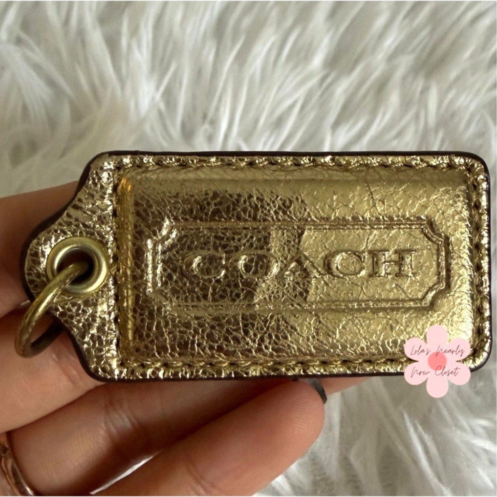 2" COACH Metallic Gold Fob Bag Charm Hang tag Hangtag