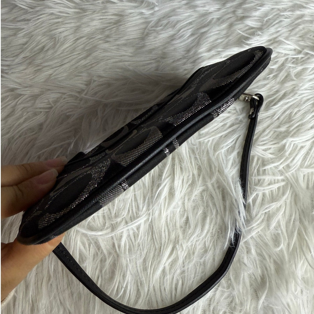 COACH Black Silver Signature Canvas Wristlet