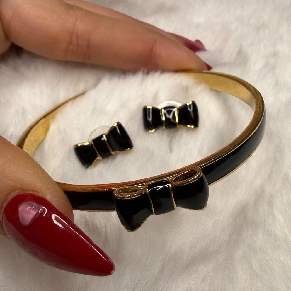Kate Spade Black Gold-Tone Bow Bracelet and Earrings Set