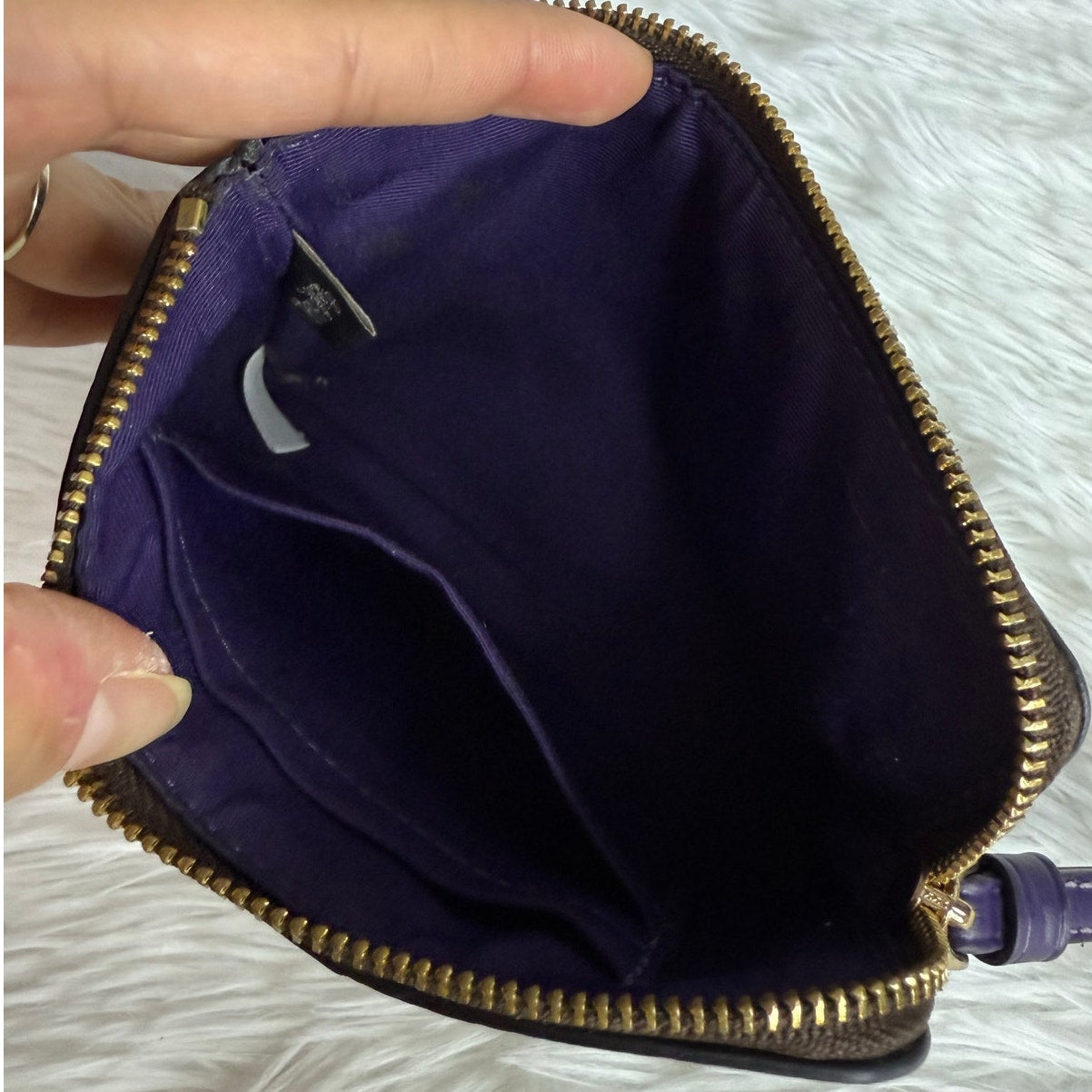 COACH Purple Brown Signature Coated Canvas Wristlet