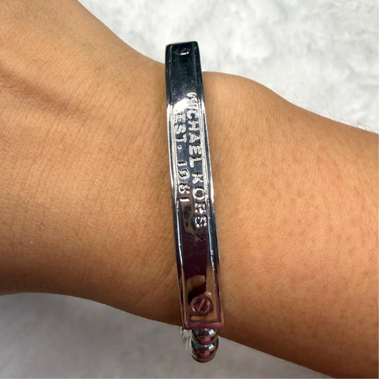 Michael Kors Silver Black Beaded Tag Bracelet