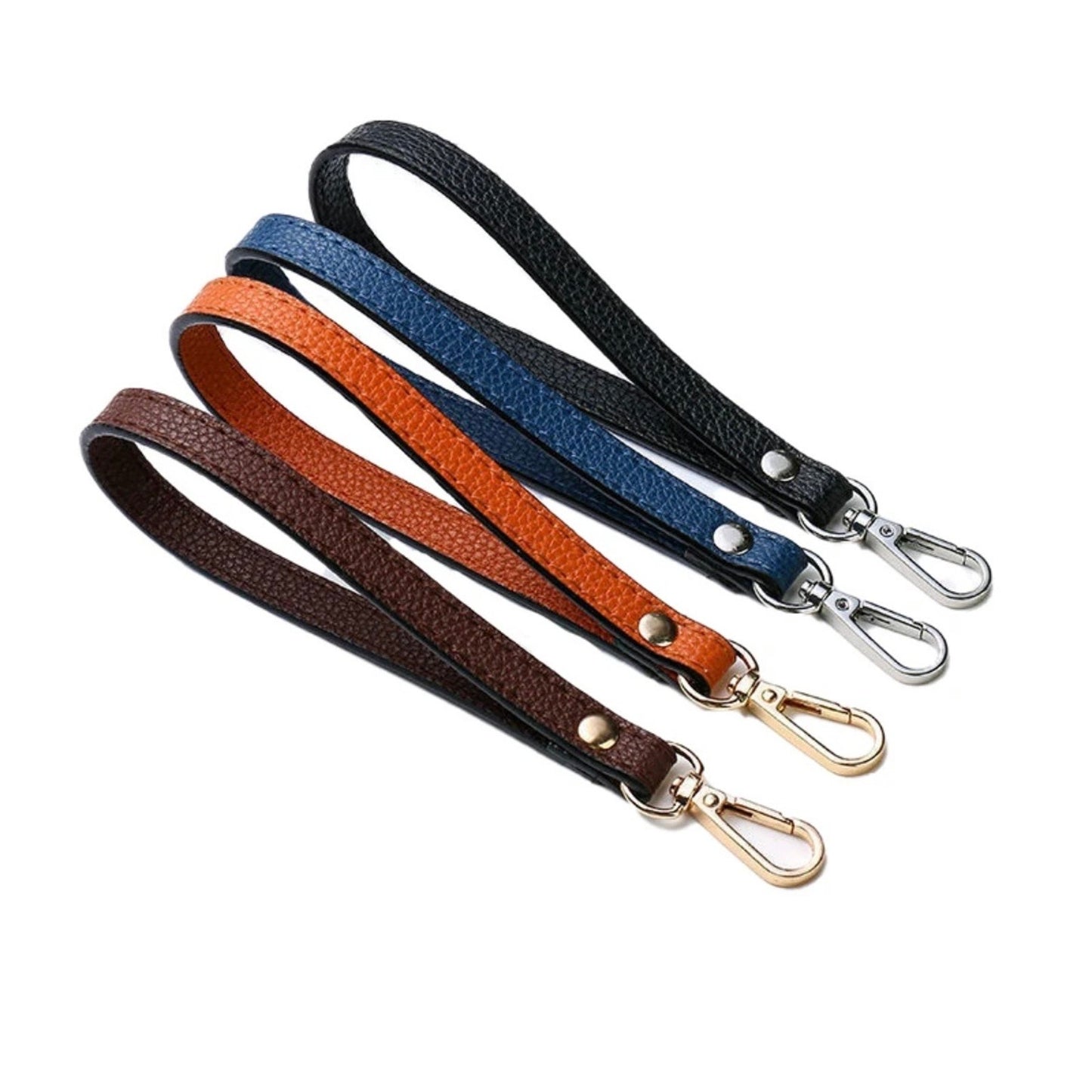 Black and Silver Wrist Strap Purse Bag Strap 20CM PU Leather Handles