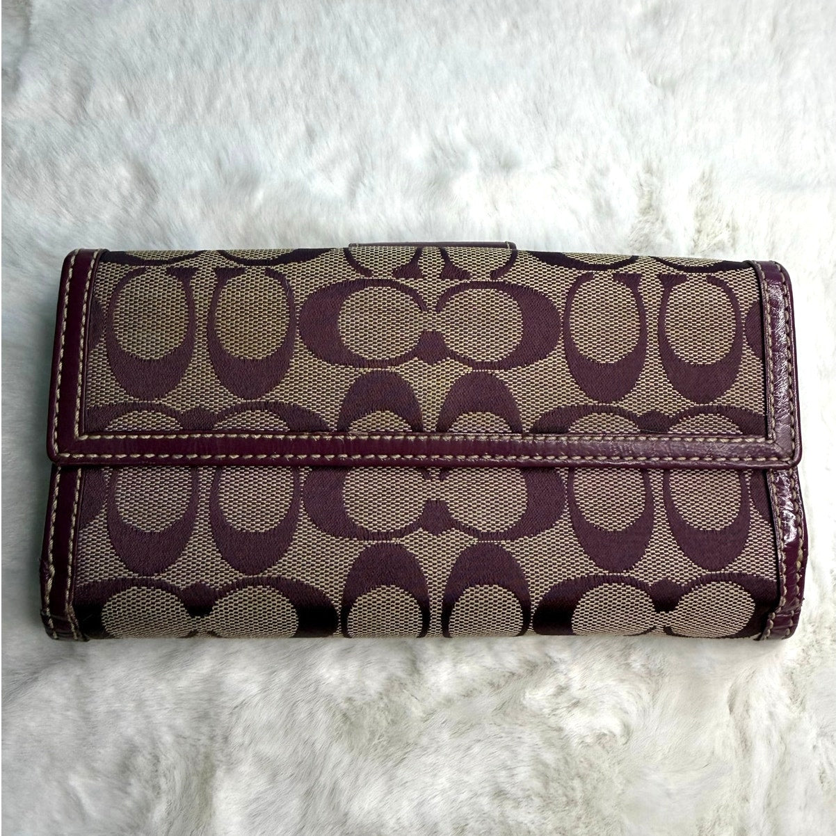 y2k COACH Purple Turnlock Signature Canvas Wallet