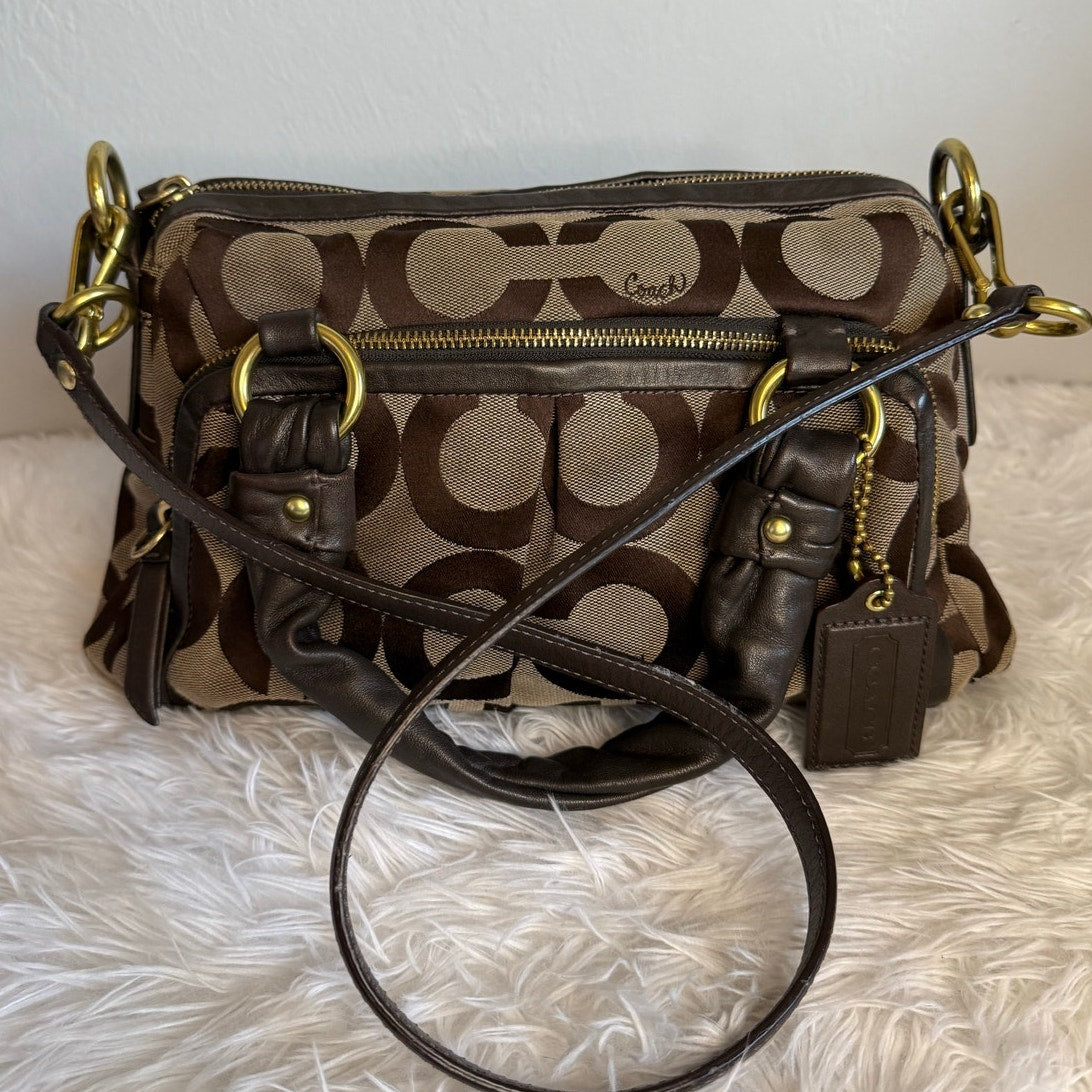y2k COACH 2009 Brown Signature Canvas Parker Op Art Satchel Shoulder Bag