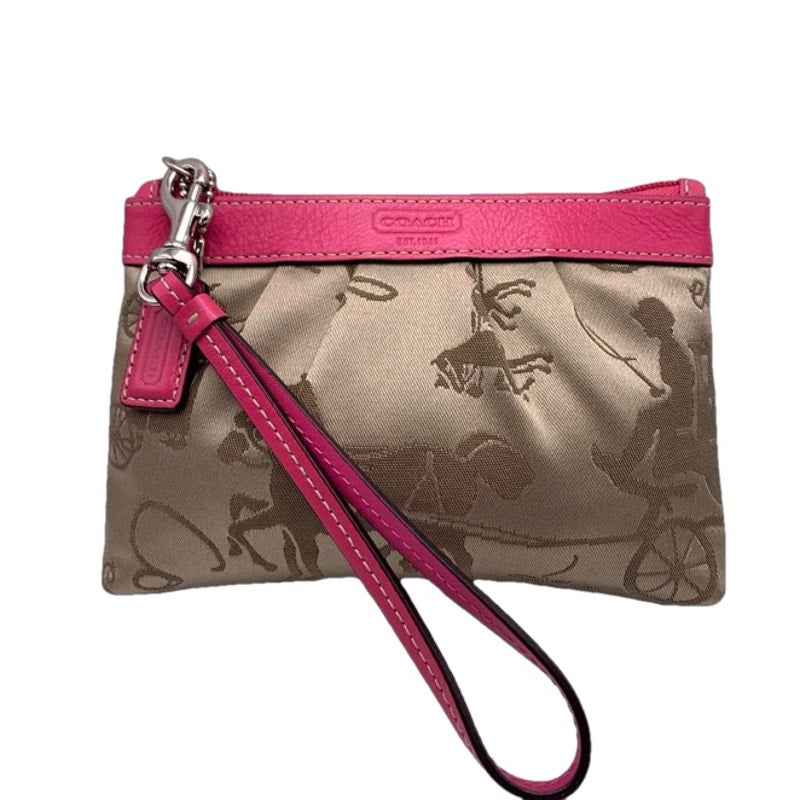 COACH Pink Brown Signature Canvas Wristlet