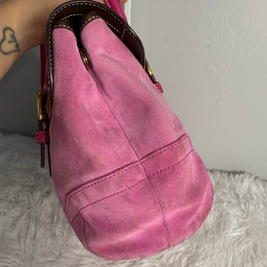 y2k COACH Vintage 2004 Pink Hampton Suede SOHO Flap Satchel