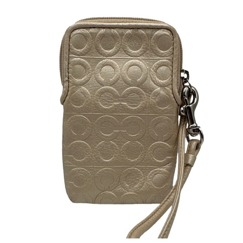 COACH Gold Op Art Signature Card Holder Wristlet