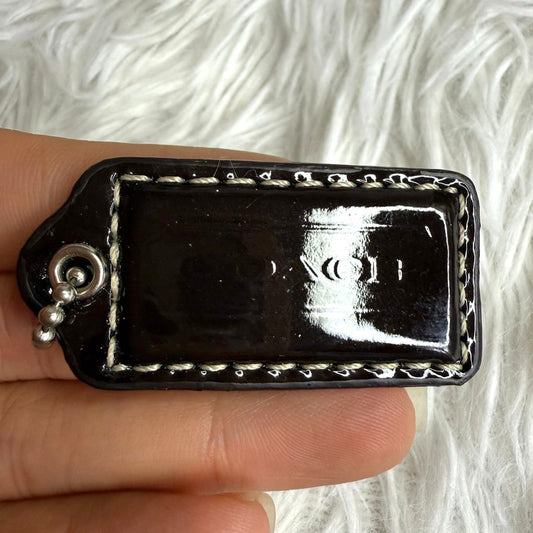 1.5" COACH Brown Patent Leather Fob Bag Charm Hang tag Hangtag
