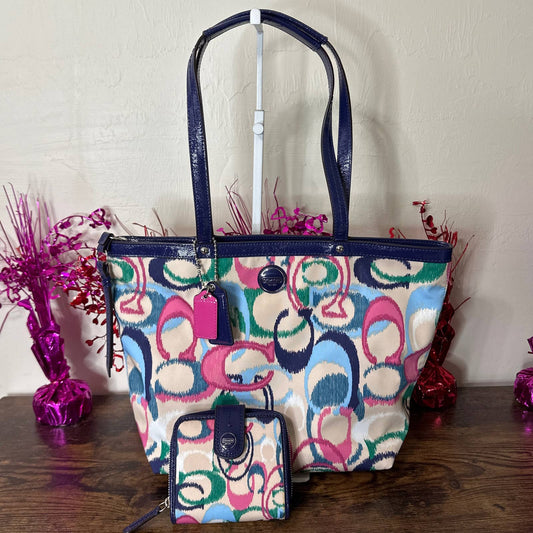 COACH Signature Ikat Fabric Print Tote and Matching Wallet