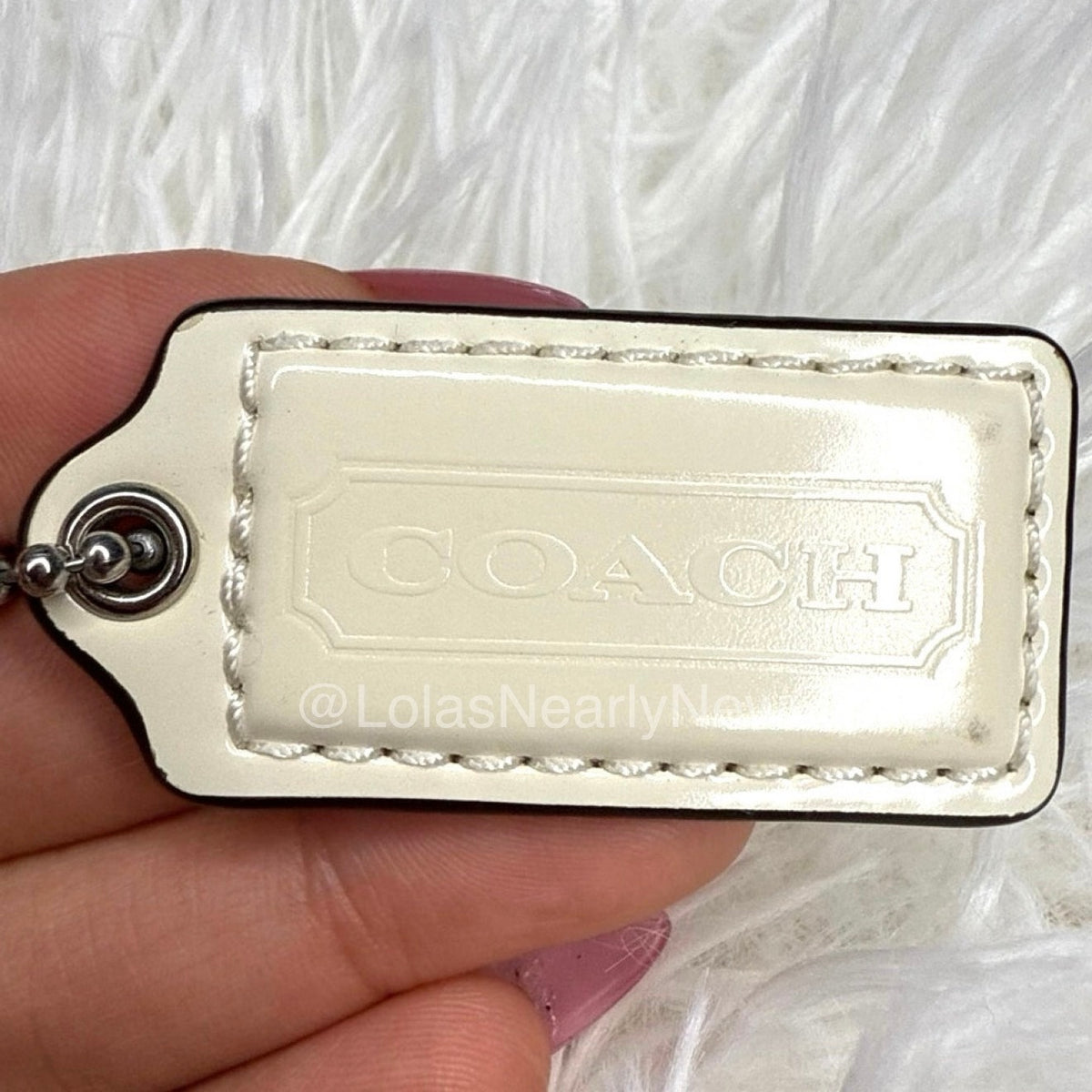 1.5" COACH Cream Patent Leather Fob Bag Charm Hang tag Hangtag