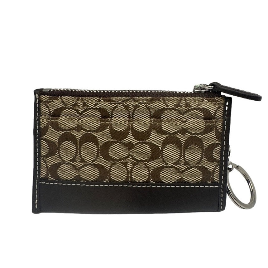 COACH Brown Signature Canvas Cardholder / Coin Purse with Keychain