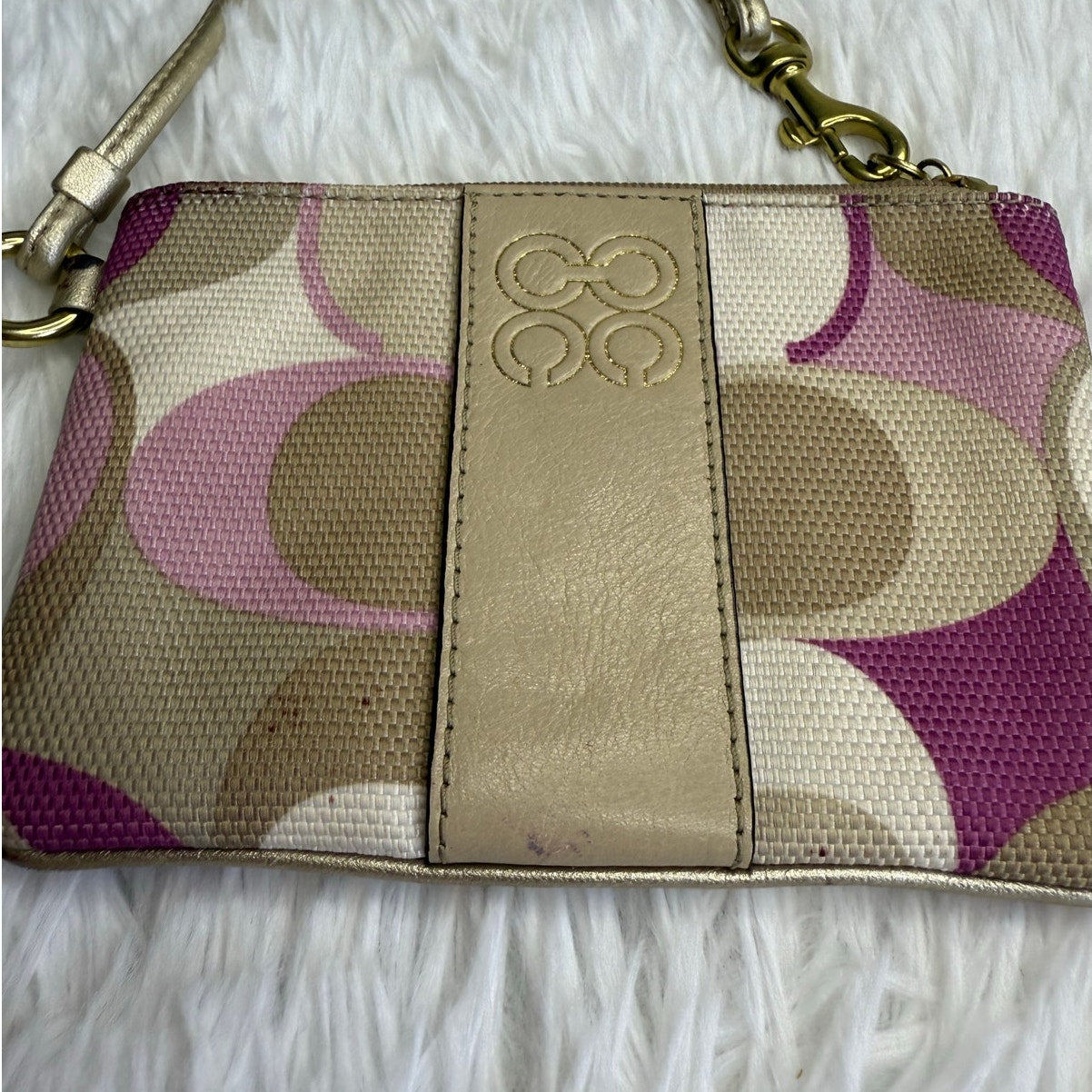 COACH Purple Gold Signature Canvas Wristlet