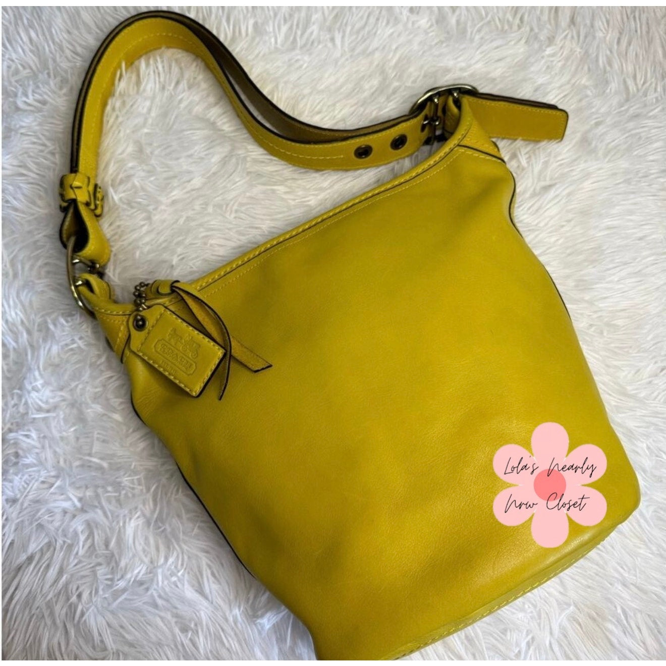 y2k COACH 2007 Bleecker 11422 Yellow Duffle Bucket Shoulder Bag Crossbodyble