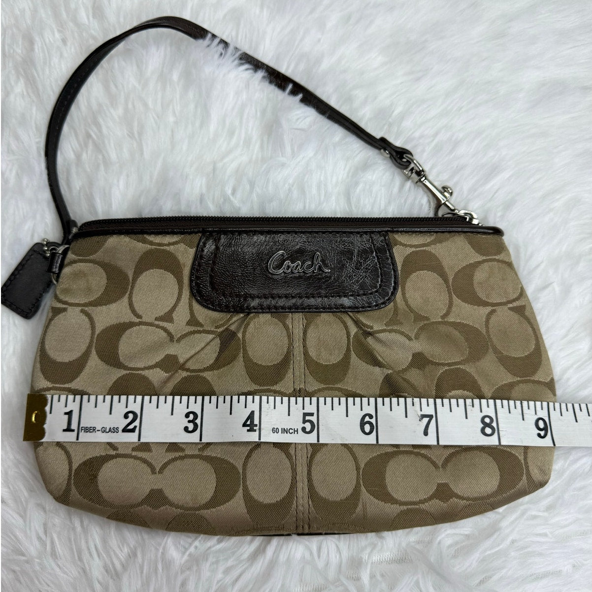COACH Brown Signature Canvas Mini Purse Wristlet w/ Card Slots
