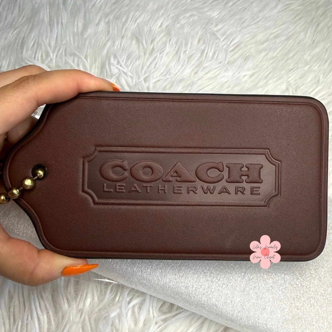 Coach XL Hangtag Bag Charm Brass/Dark Brown
