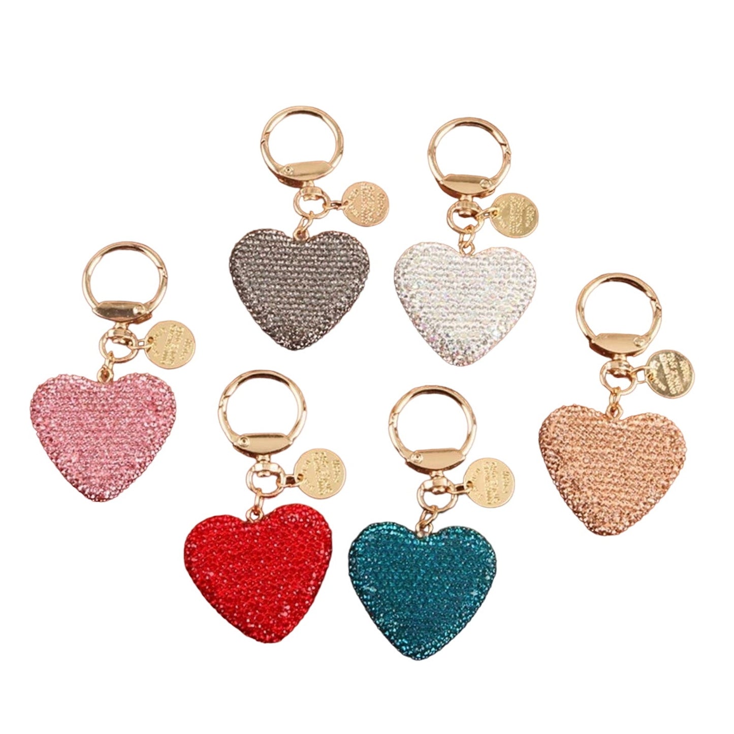 Blue (1) Rhinestone Heart Keychain Couple Peach Crystal Handbag Purse charm