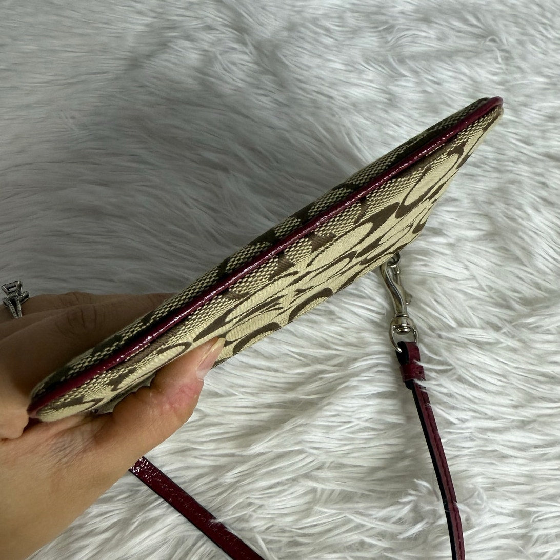 COACH Brown Red Canvas Wristlet