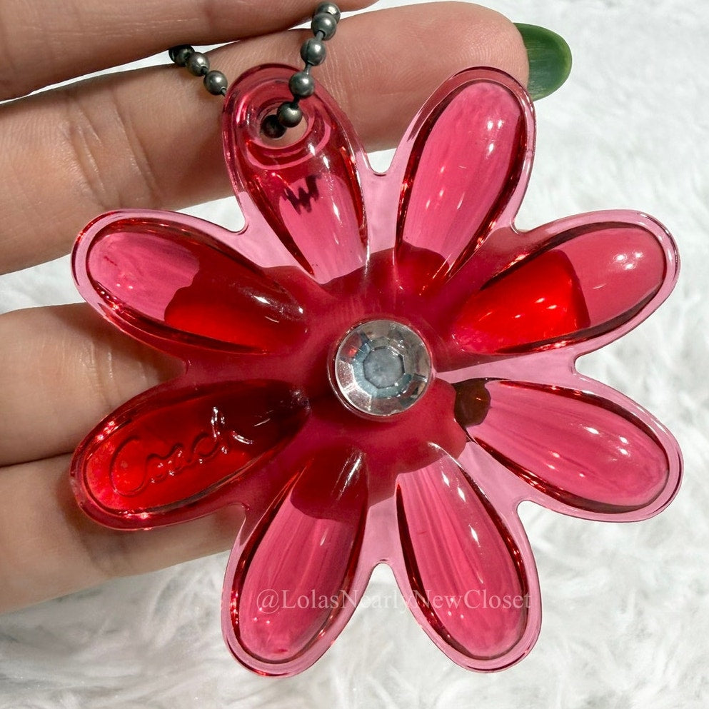 2" Coach Poppy Daisy Flower Bag Charm Key Fob Hang tag Hangtag