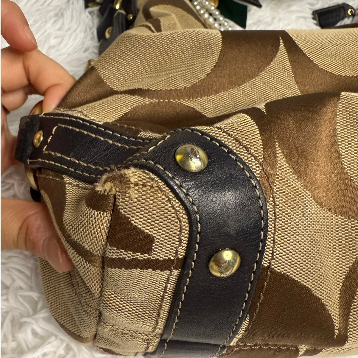 y2k COACH Black Brown Carly Large Hobo Signature Shoulder Bag Purse