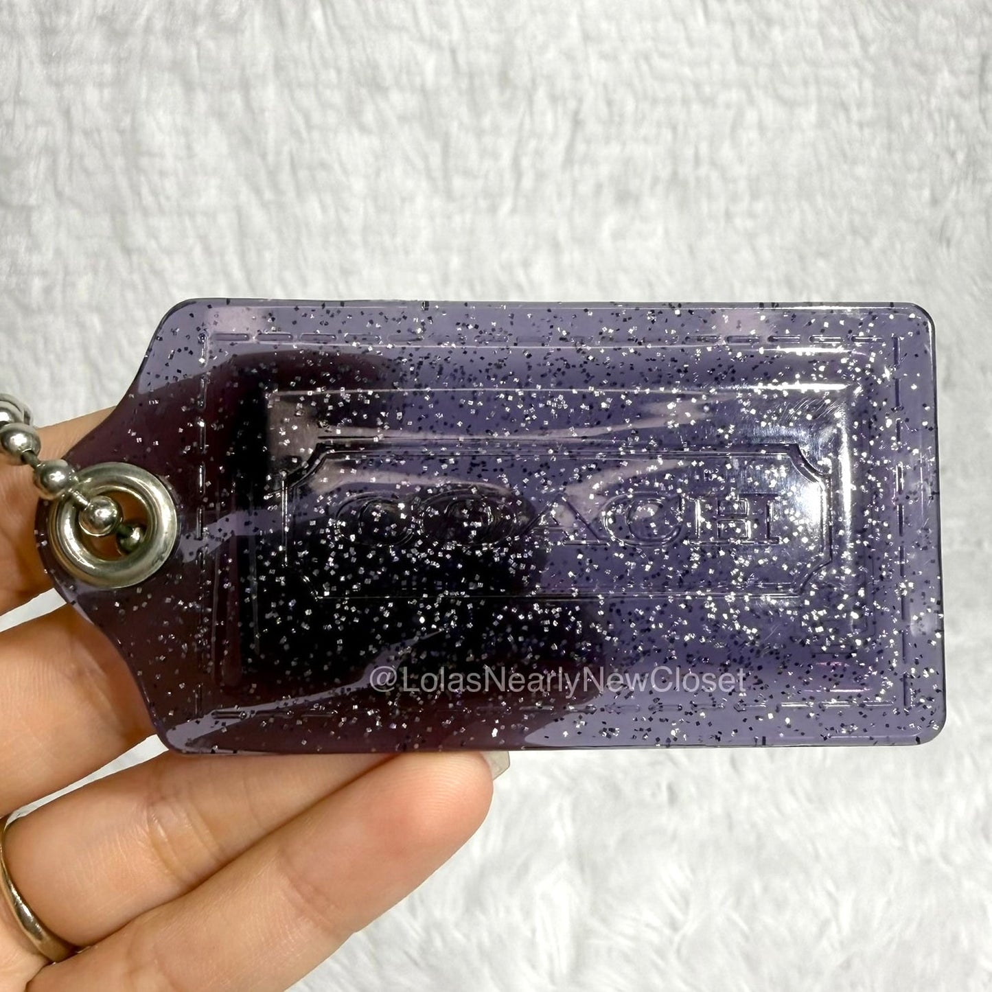 2" COACH Purple Poppy Glitter Fob Bag Charm Hang tag Hangtag