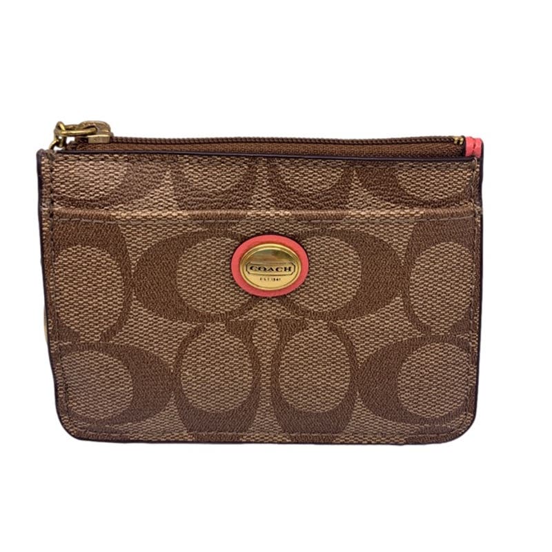 COACH Brown Signature Coated Canvas Card Holder