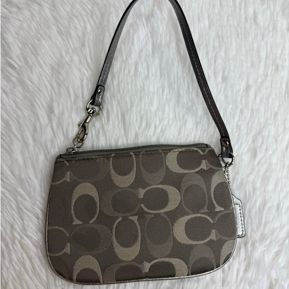 COACH Gray Signature Canvas Wristlet