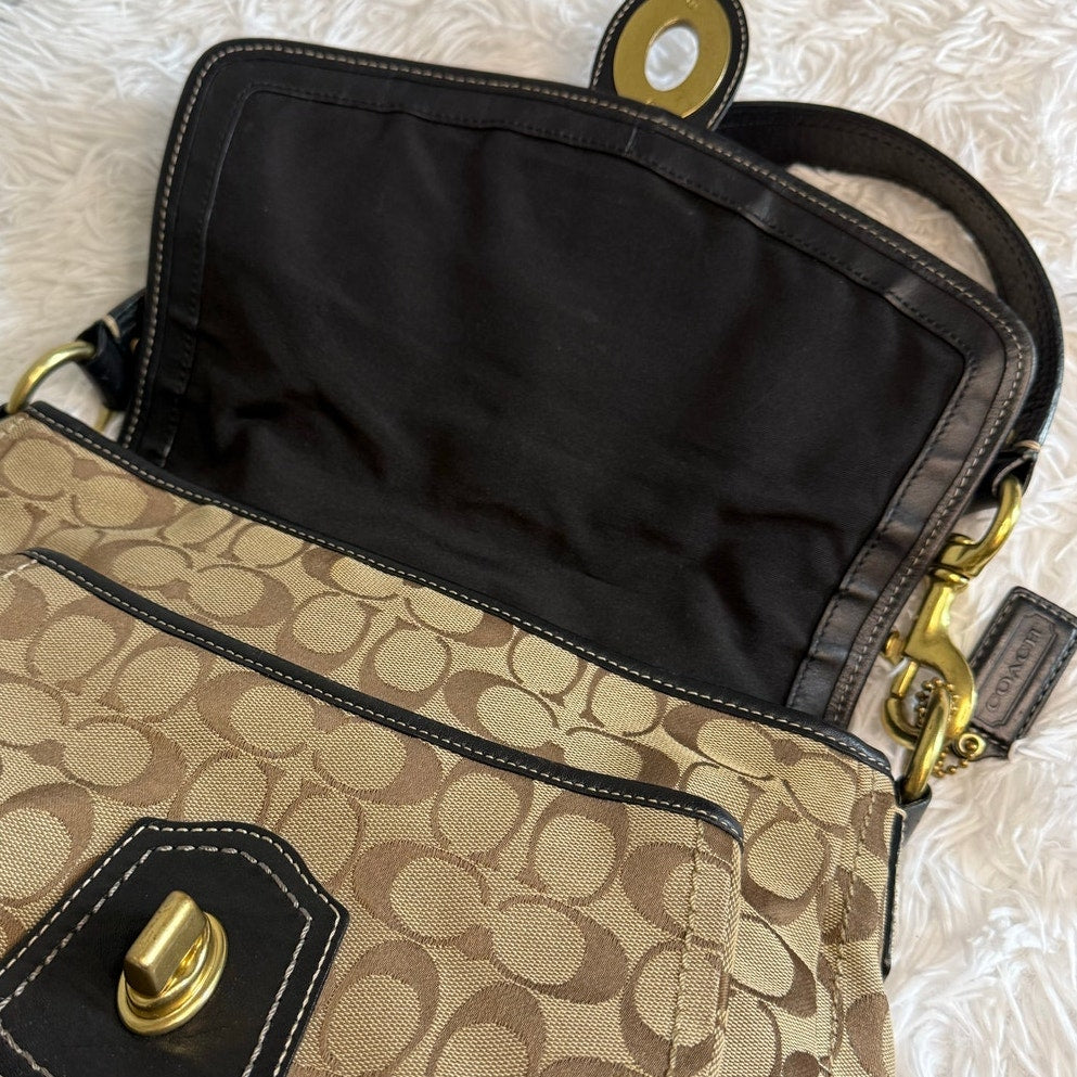 y2k COACH Black Brown Khaki Signature Legacy Flip Turnlock