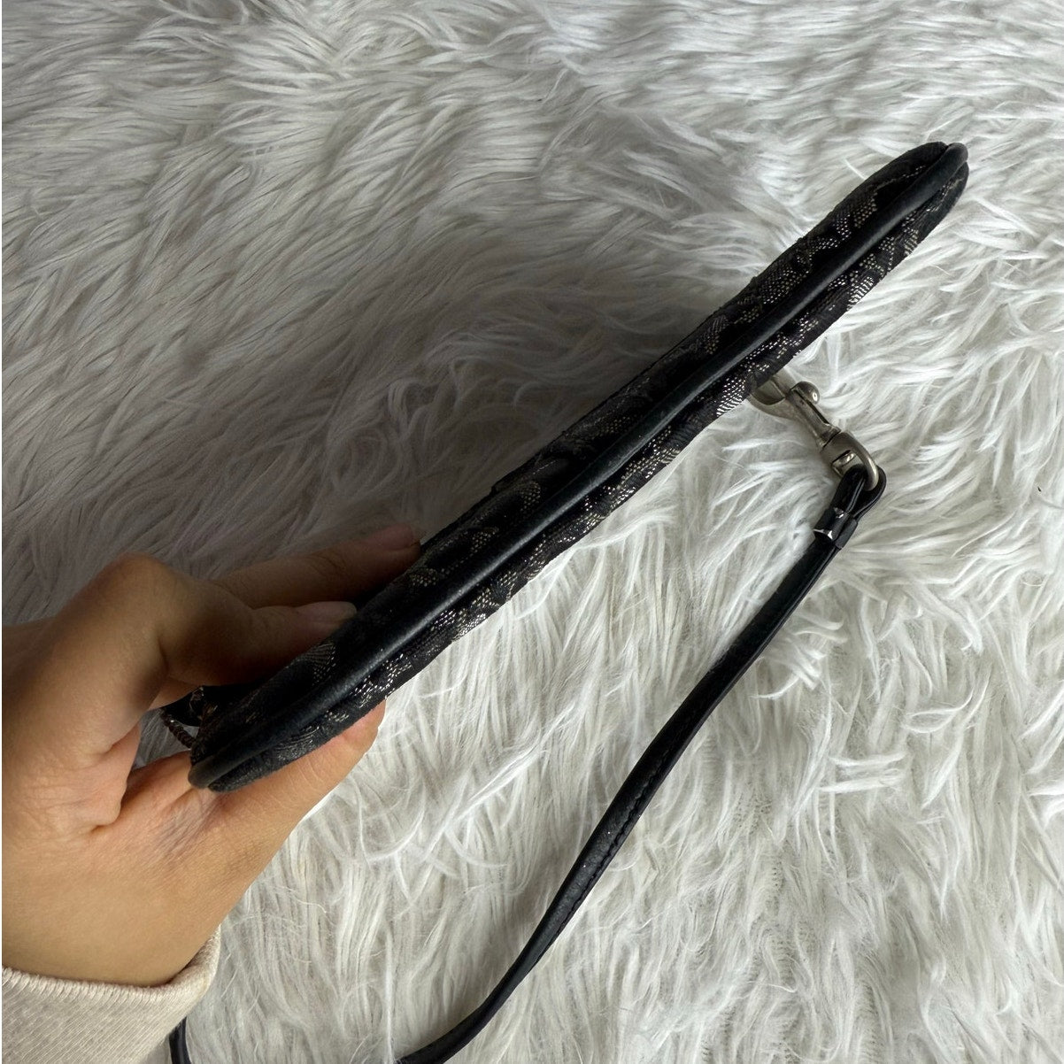 COACH Black Gray Signature Canvas Wristlet