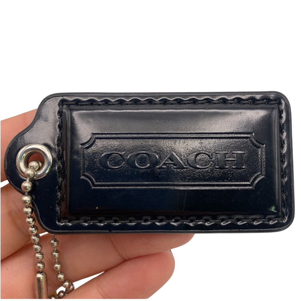 2" COACH Patent Leather Black Fob Bag Charm Hang tag Hangtag