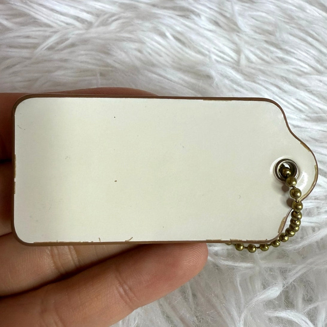 2.5" COACH Brown White Fob Bag Charm Hang tag Hangtag