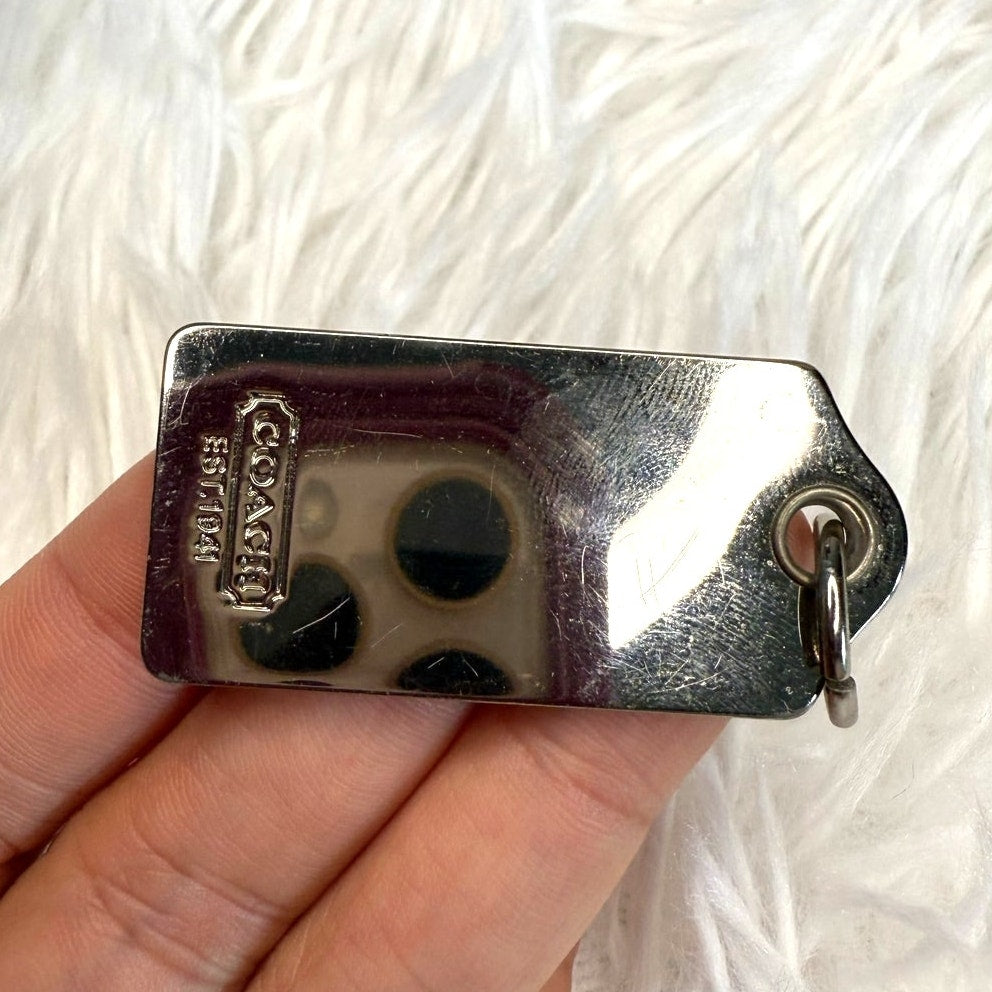 1.5” COACH Metal Silver Fob Bag Charm Hang tag Hangtag