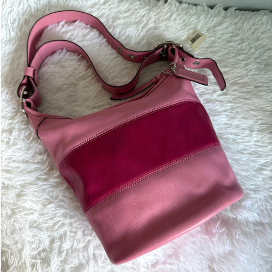 NWT COACH Rugby Stripe Pink Leather Duffle Crossbody Shoulder Bag F13357