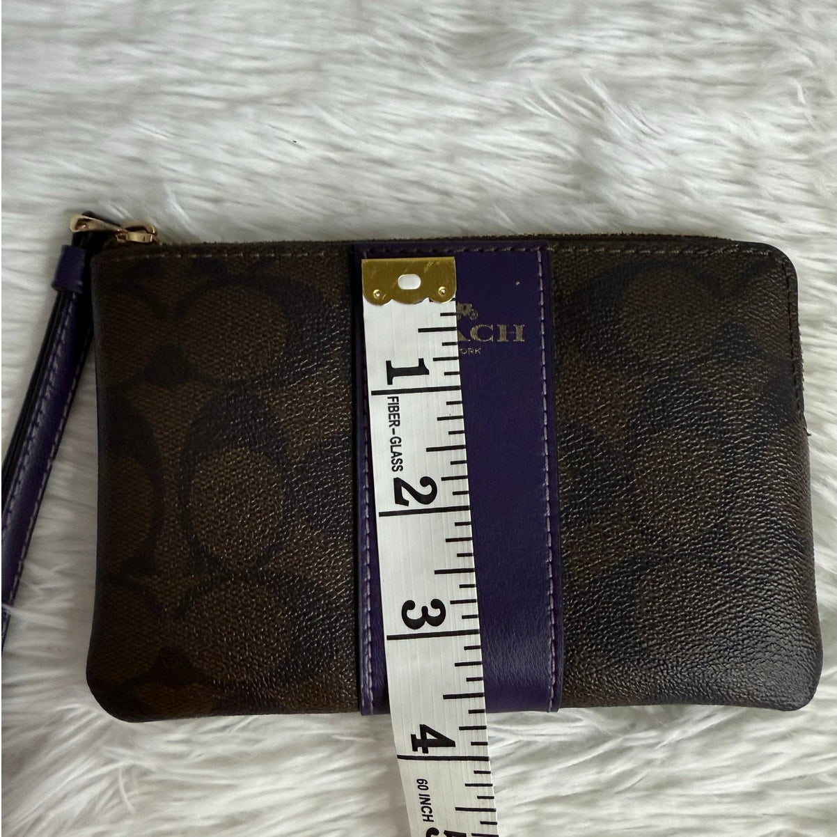 COACH Purple Brown Signature Coated Canvas Wristlet