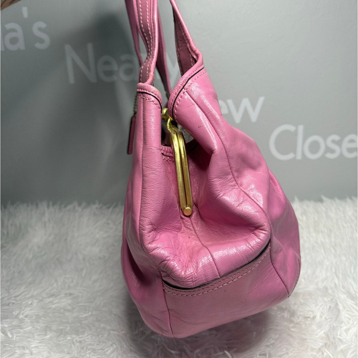 y2k COACH 2008 Pink 12520 Patented Leather Ergo Shoulder Bag
