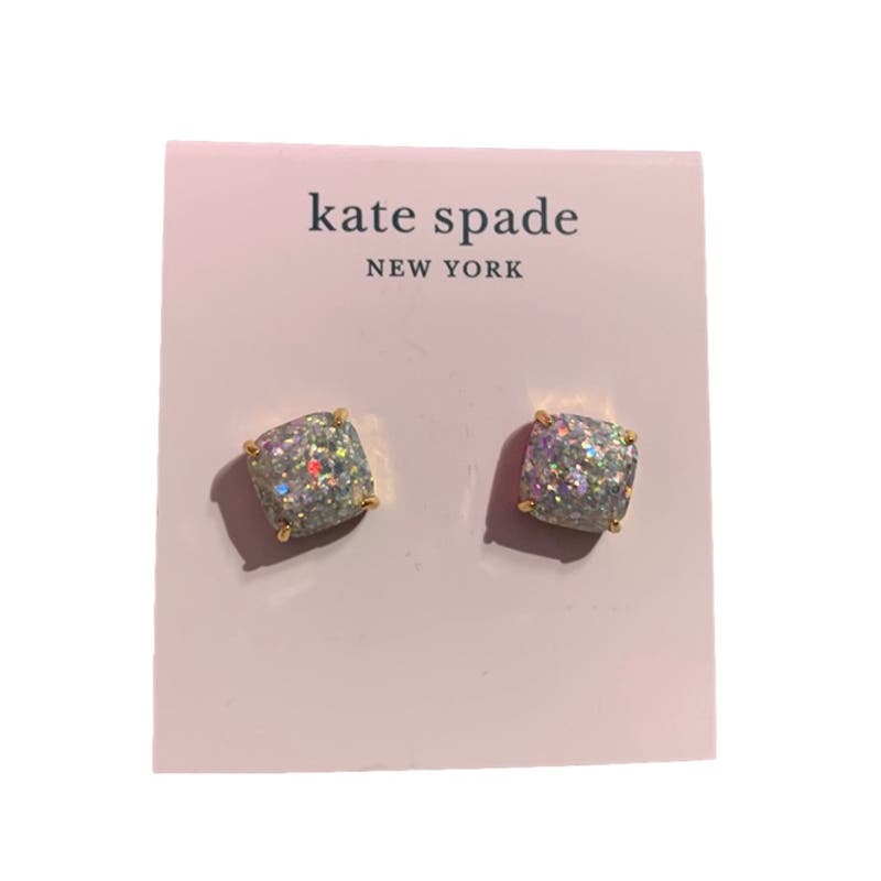 NWT Kate Spade New York Gold Plated Opal Glitter Small Squared Stud Earrings