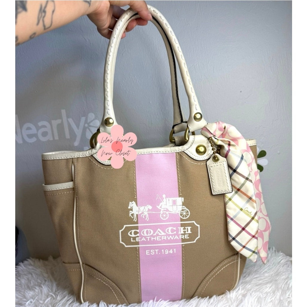 y2k COACH 2008 11791 Heritage Striped Tote Handbag