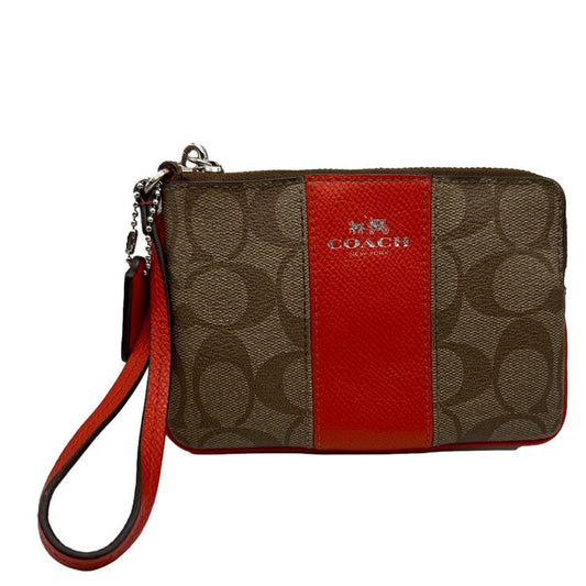 COACH Brown and Orange Coated Canvas Wristlet