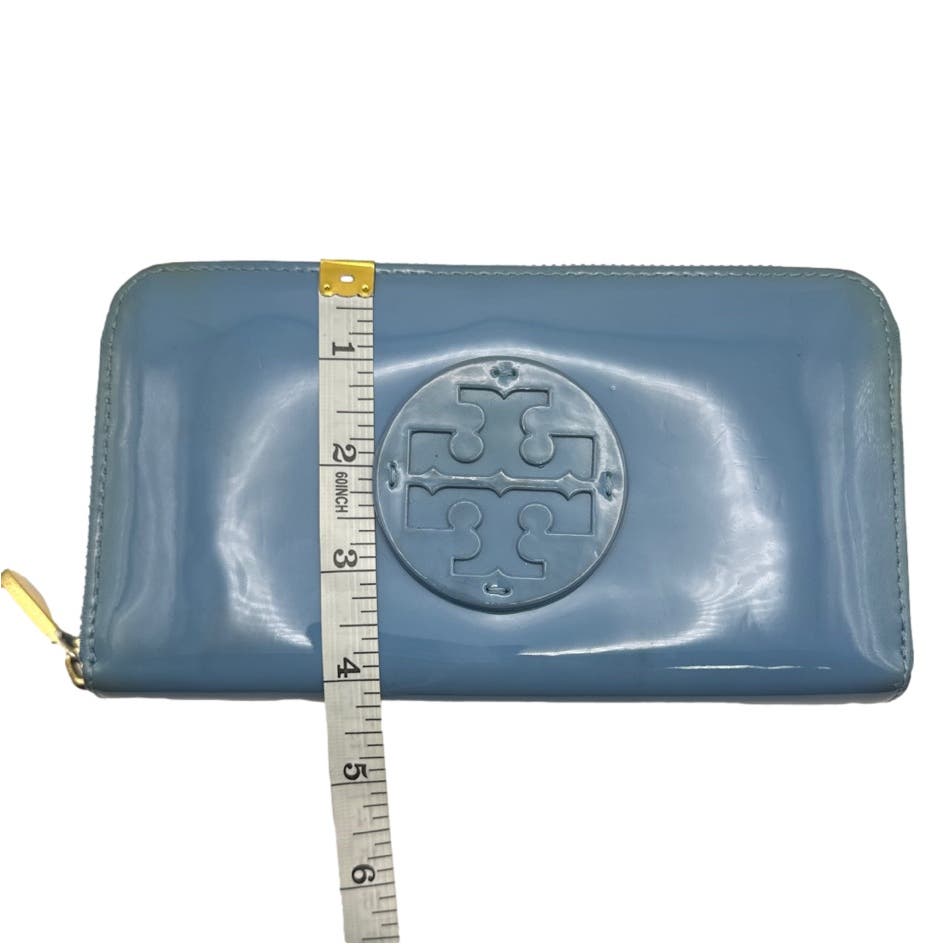 TORY BURCH Blue Patent Leather Zip Around Wallet