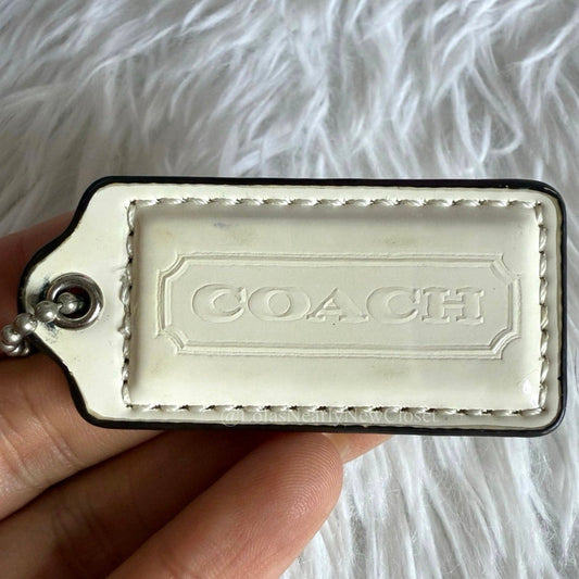 2" Coach Patent Leather White Fob Bag Charm Hang tag Hangtag
