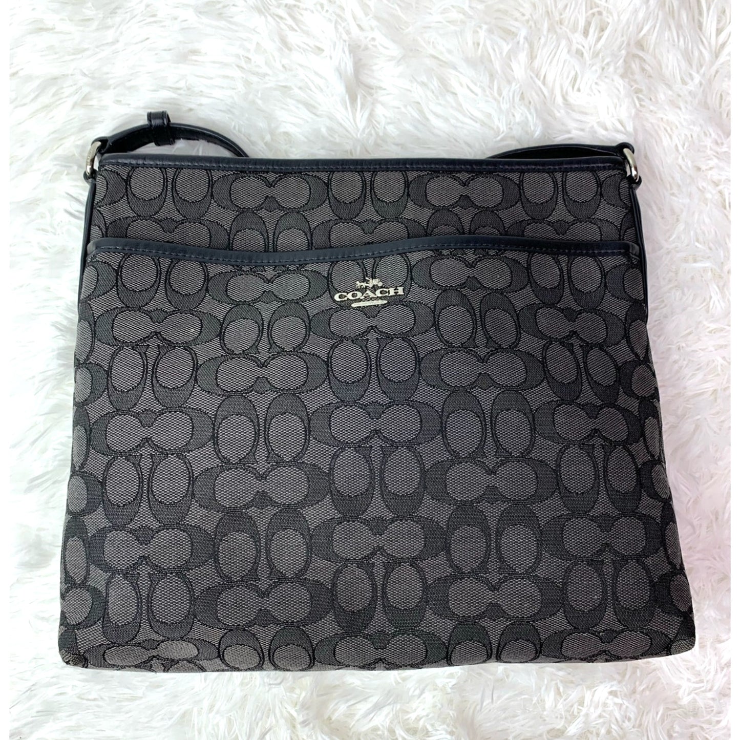 COACH Black and Gray Signature Jacquard Canvas Crossbody