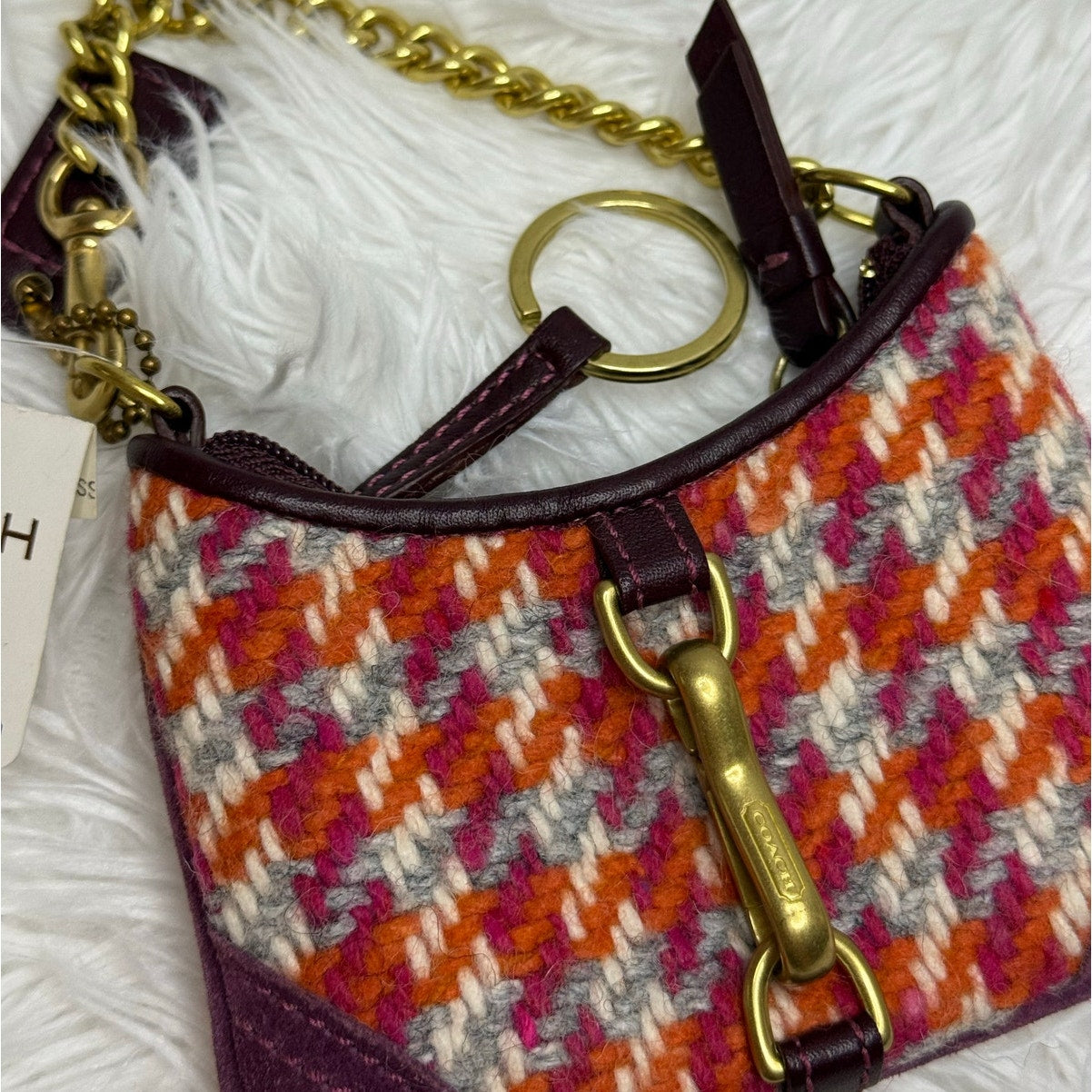 NWT Vintage COACH y2k Rare Hampton Houndstooth Coin Purse Bag Charm