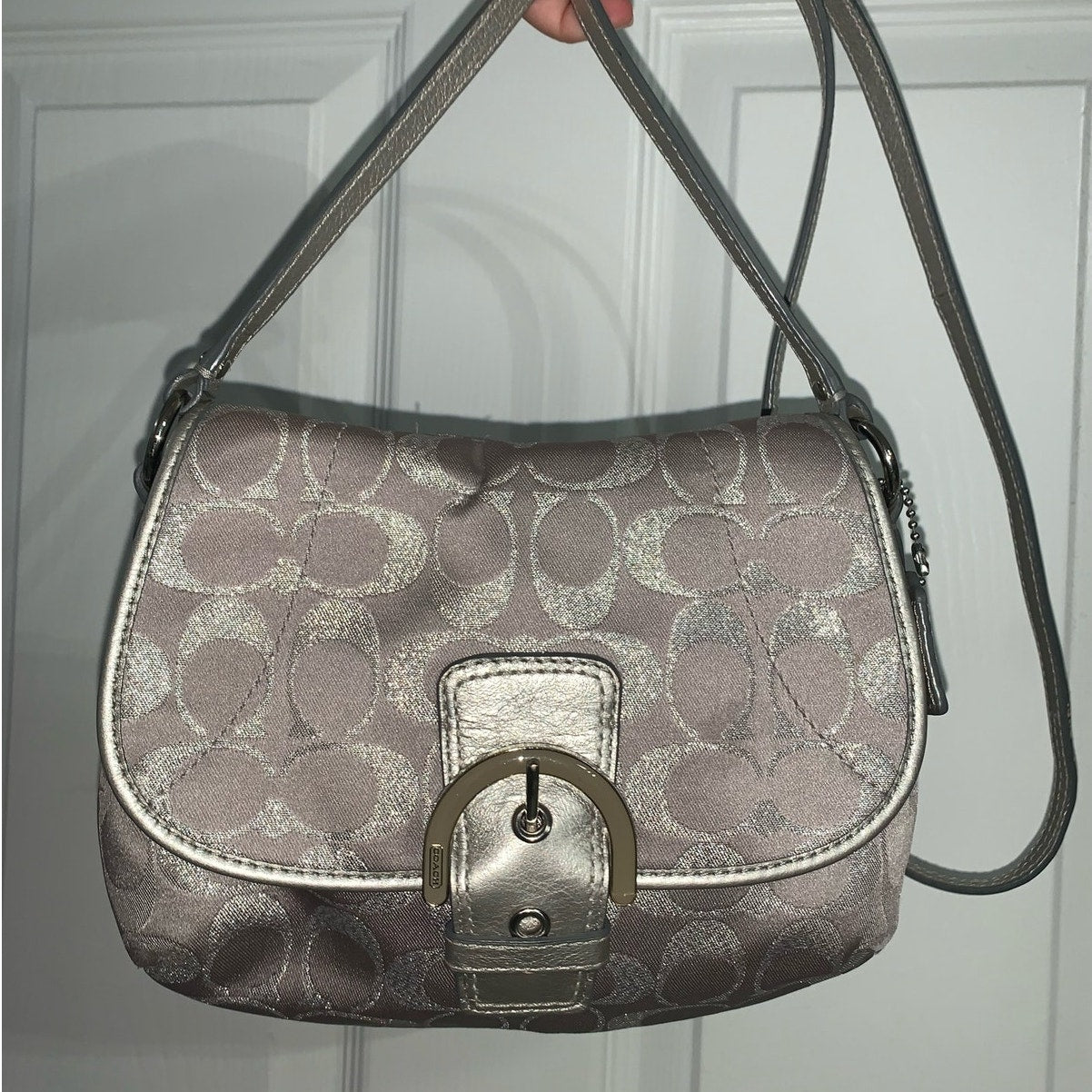 COACH Gray Silver Signature Canvas Crossbody