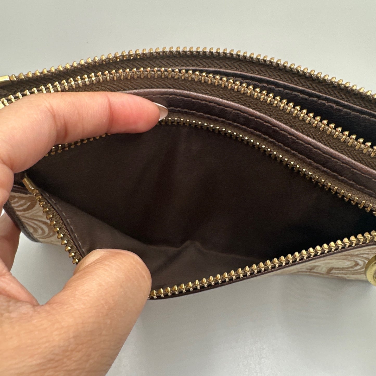 COACH Brown Aud Tan Optic Swirl Wallet Wristlet