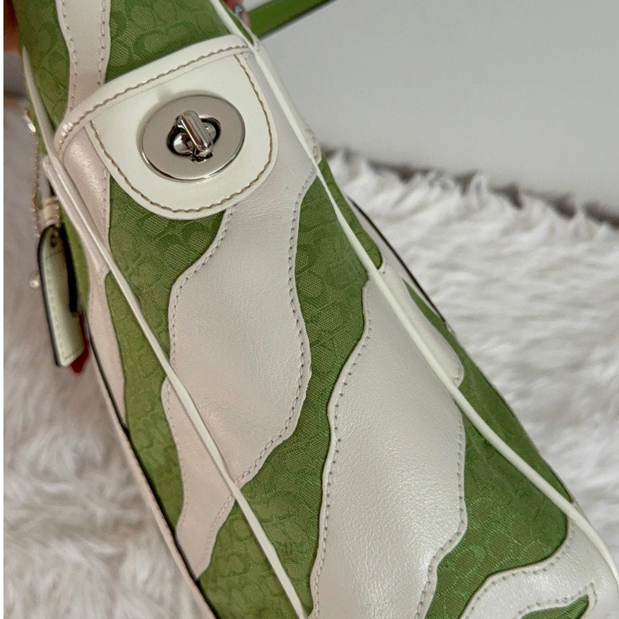y2k Coach Vintage 2006 Green Zebra Strips Print Tote
