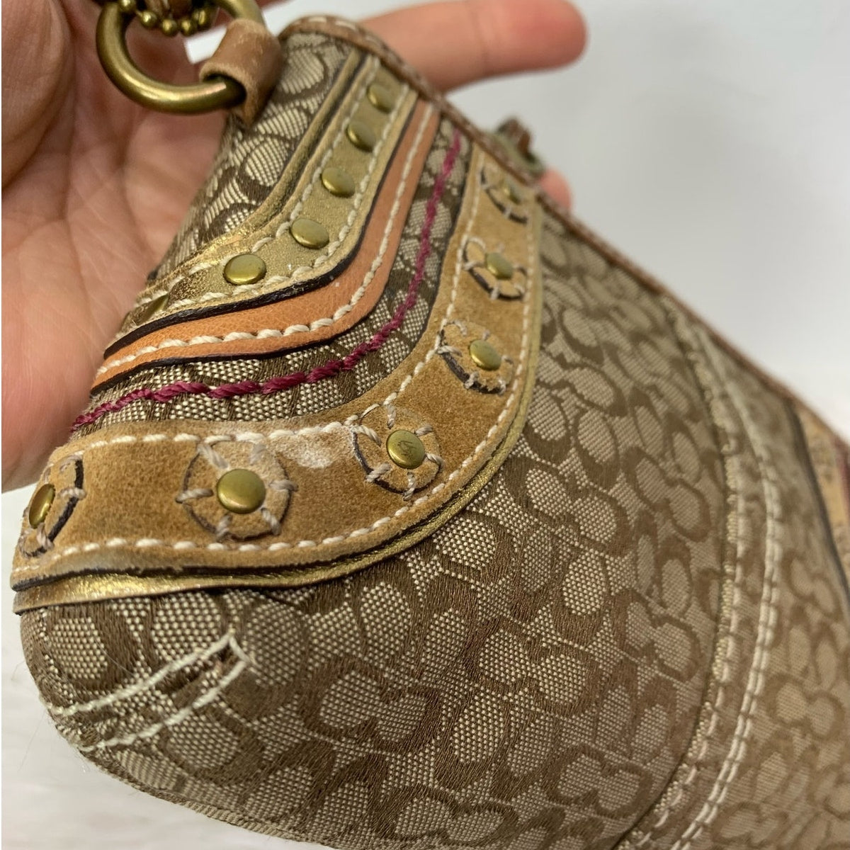 COACH Brown Signature Canvas Wristlet