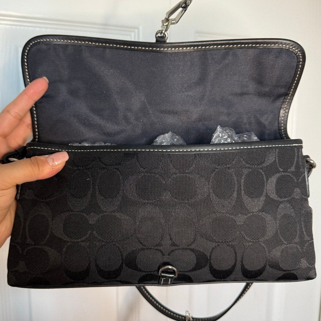 y2k Coach Vintage Signature Black Baguette Bag Mini Shoulder Bag