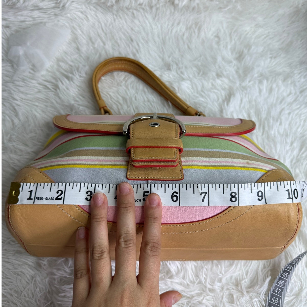 Vintage Coach y2k Hampton Stripes Vachetta Stripe Canvas Satchel Bag