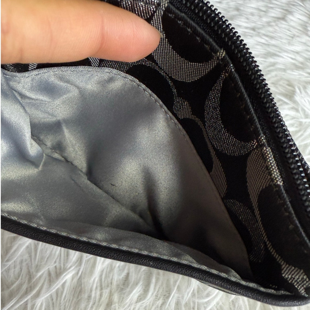 COACH Black Silver Signature Canvas Wristlet