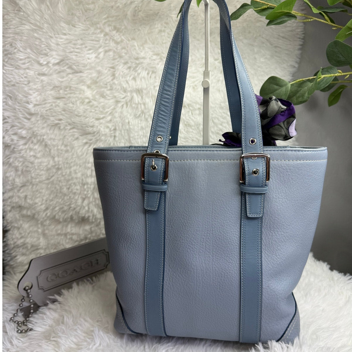 COACH y2k Blue Pebbled Leather Tote Shoulder bag